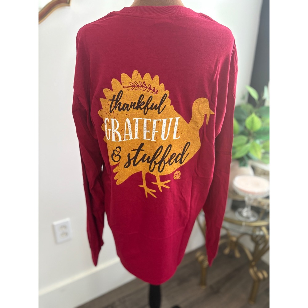 Thankful Grateful Stuffed Long Sleeve Thanksgiving T-Shirt Gildan‎ Large
